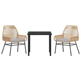 Garden Dining Set with Cushion 3 pcs Brown Poly Rattan - Close-Up Angle