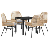 Garden Dining Set with Cushion 5 pcs Brown Poly Rattan - Front View