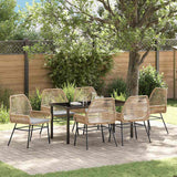 Garden Dining Set with Cushion 7 pcs Brown Poly Rattan