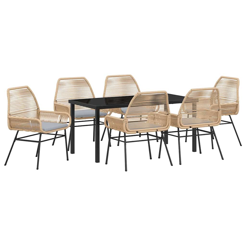 Garden Dining Set with Cushion 7 pcs Brown Poly Rattan