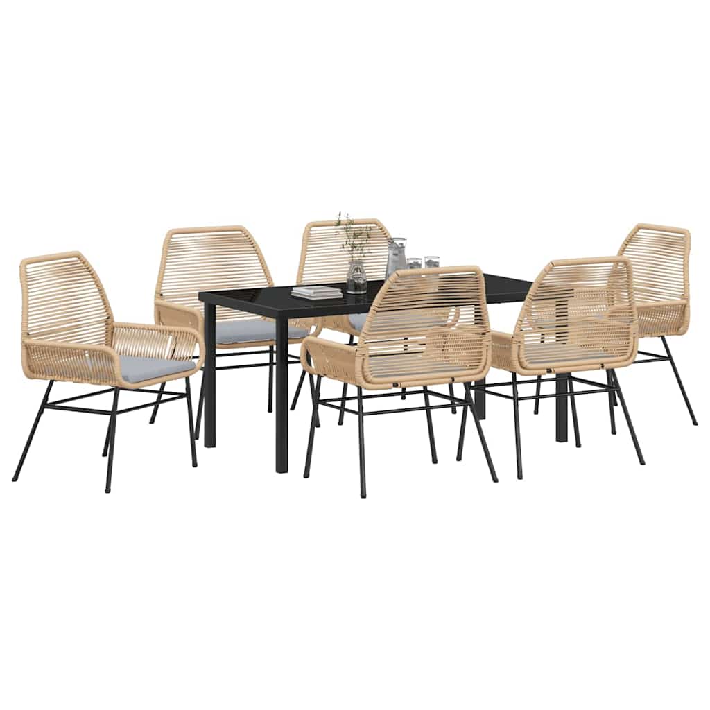 Garden Dining Set with Cushion 7 pcs Brown Poly Rattan