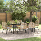 Garden Dining Set with Cushion 7 pcs Brown Poly Rattan