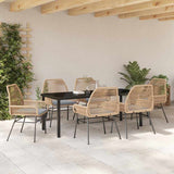 Garden Dining Set with Cushion 7 pcs Brown Poly Rattan - Top-Down View