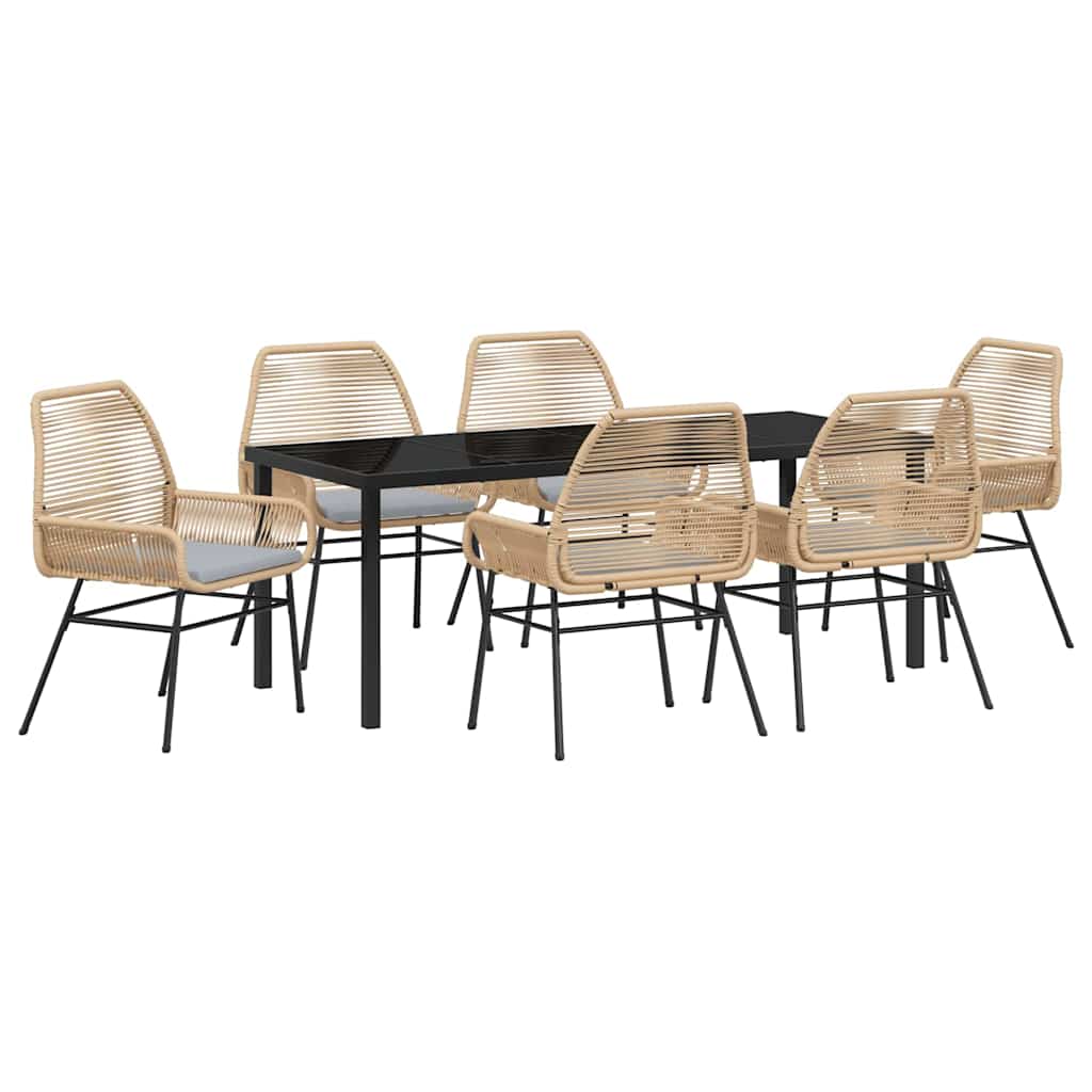 Garden Dining Set with Cushion 7 pcs Brown Poly Rattan