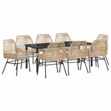 Garden Dining Set 9 pcs Brown Poly Rattan - Front View