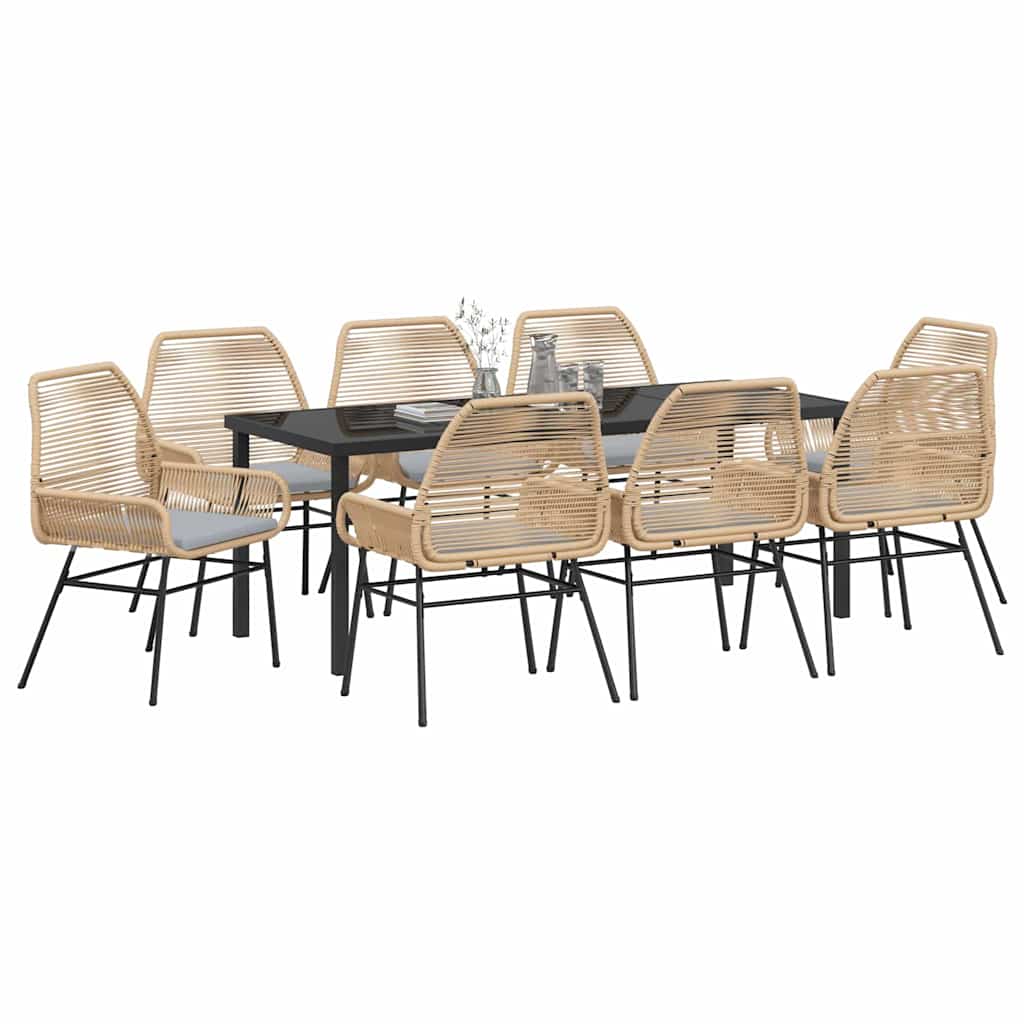Garden Dining Set 9 pcs Brown Poly Rattan