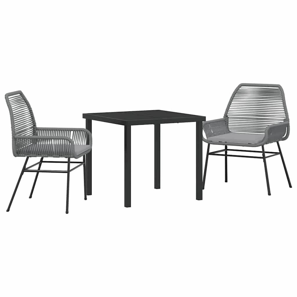Garden Dining Set with Cushion 3 pcs Grey Poly Rattan