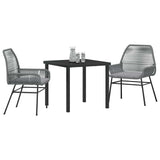 Garden Dining Set with Cushion 3 pcs Grey Poly Rattan - Side View