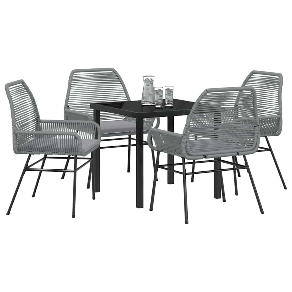 Garden Dining Set with Cushion 5 pcs Grey Poly Rattan