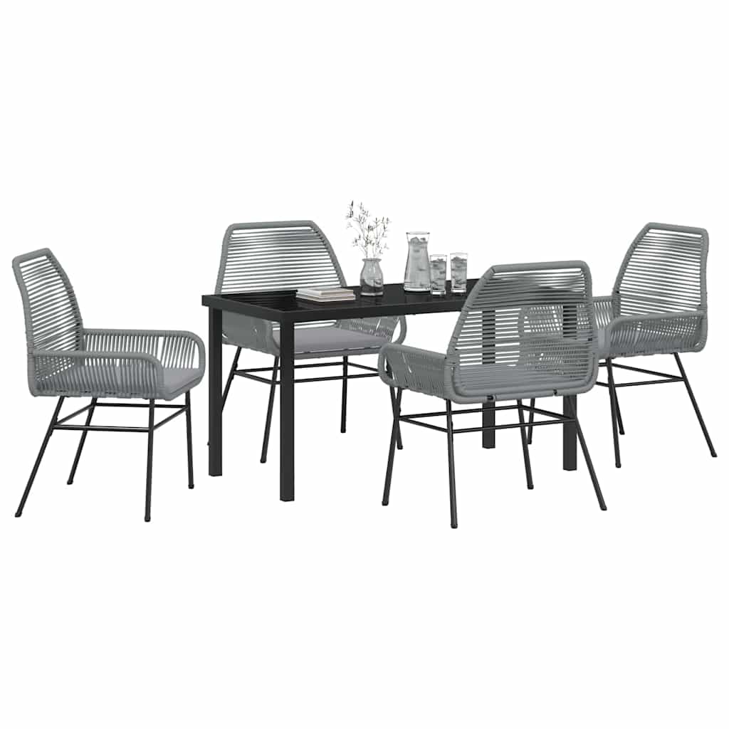 Garden Dining Set with Cushion 5 pcs Grey Poly Rattan