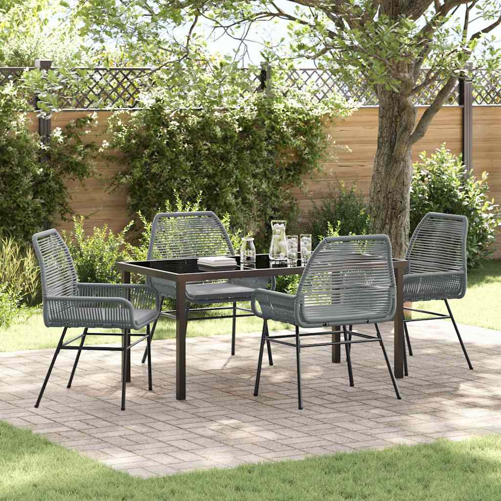 Garden Dining Set with Cushion 5 pcs Grey Poly Rattan