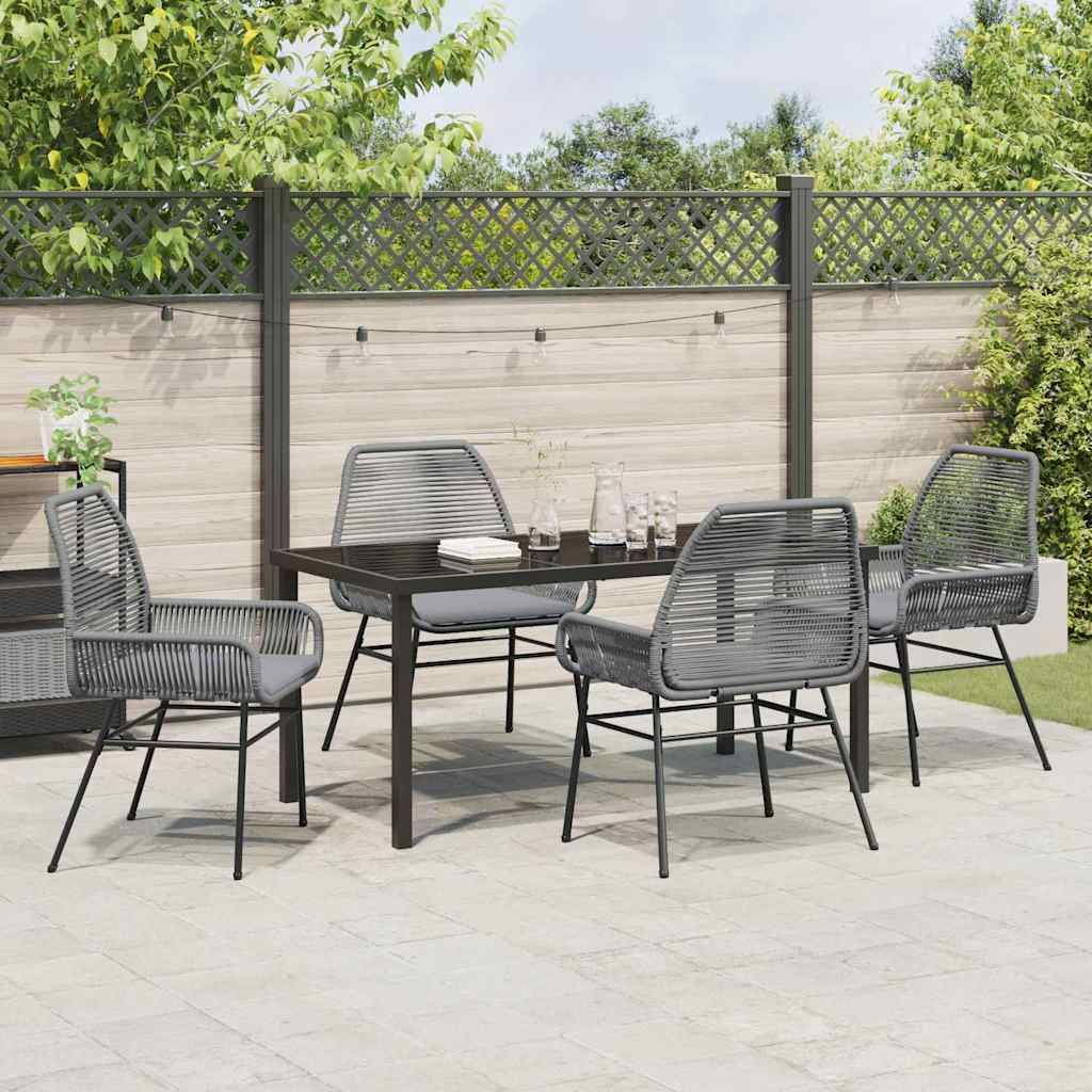 Garden Dining Set with Cushion 5 pcs Grey Poly Rattan