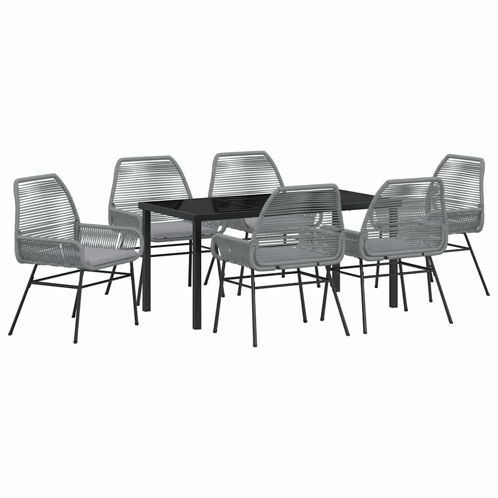 Garden Dining Set with Cushion 7 pcs Grey Poly Rattan