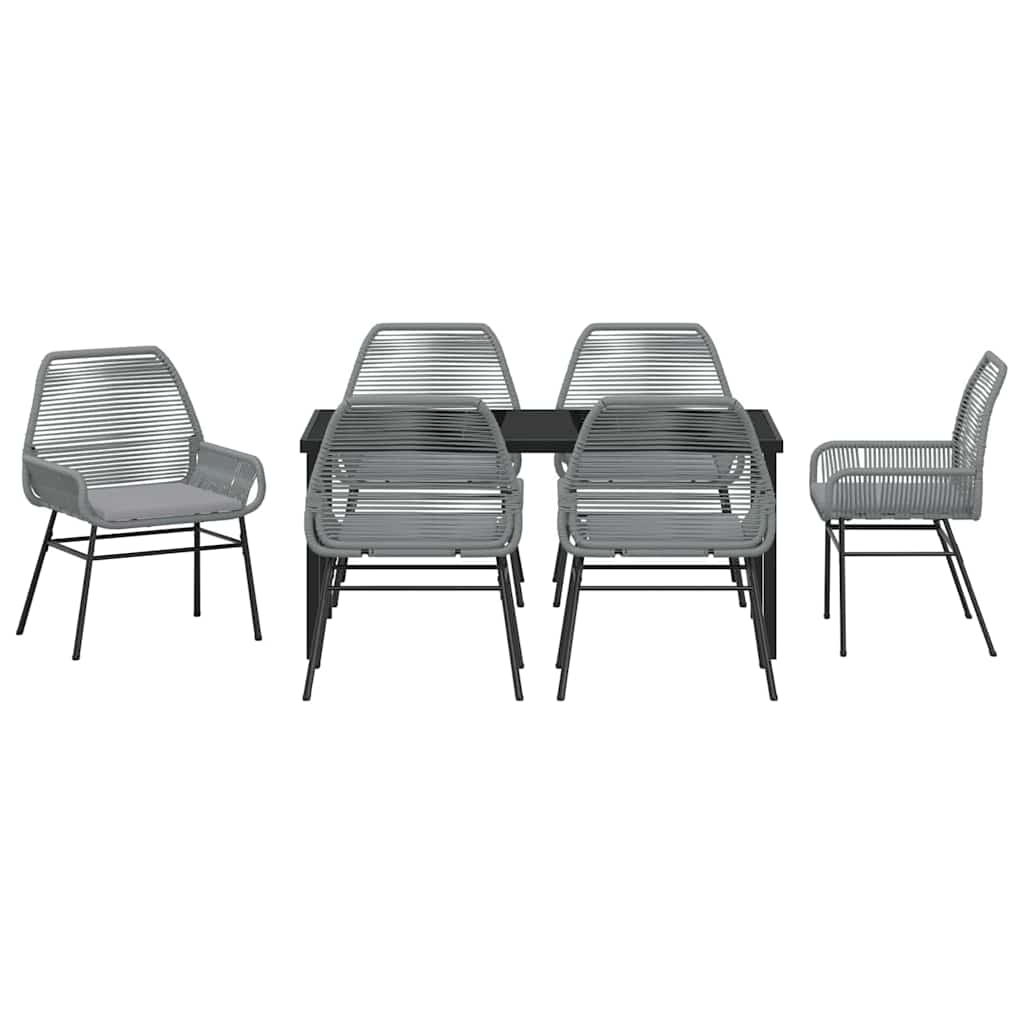 Garden Dining Set with Cushion 7 pcs Grey Poly Rattan