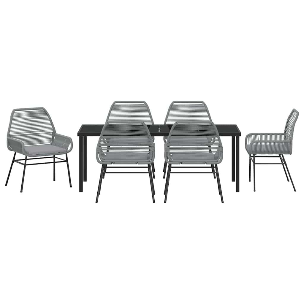 Garden Dining Set with Cushion 7 pcs Grey Poly Rattan