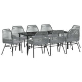Garden Dining Set with Cushion 9 pcs Grey Poly Rattan - Front View