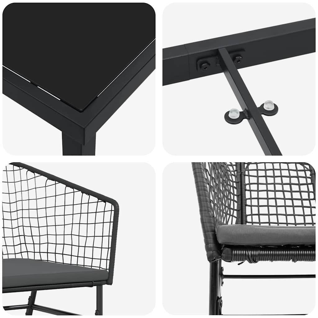 Garden Dining Set 3 pcs Black Poly Rattan