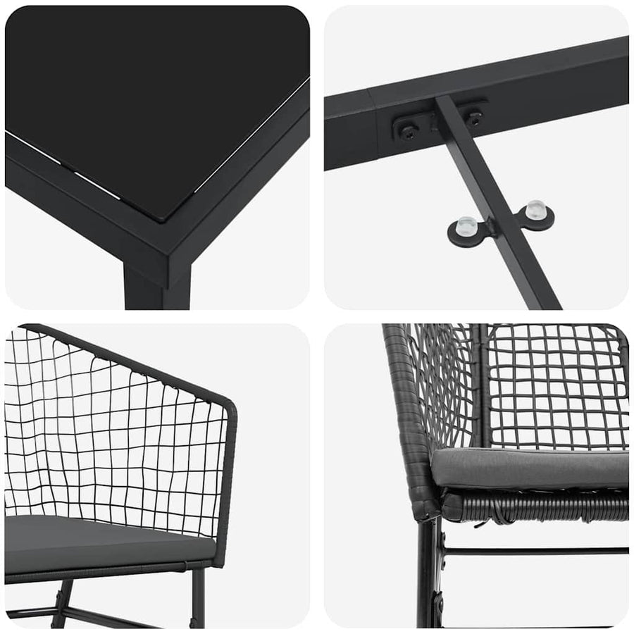 Garden Dining Set 3 pcs Black Poly Rattan