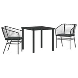 Garden Dining Set 3 pcs Black Poly Rattan - Front View