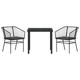 Garden Dining Set 3 pcs Black Poly Rattan - Close-Up Angle