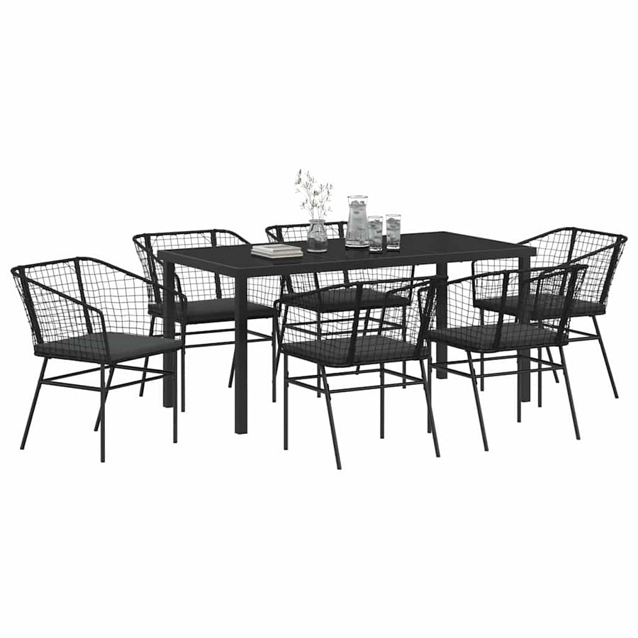 Garden Dining Set 7 pcs Black Poly Rattan