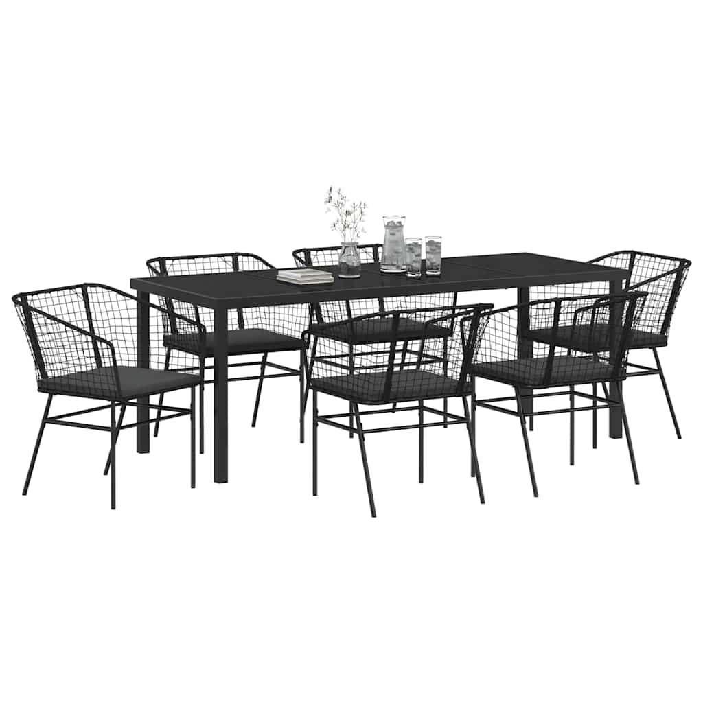 Garden Dining Set 7 pcs Black Poly Rattan