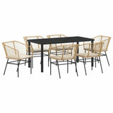 Garden Dining Set 7 pcs Brown Poly Rattan - Front View