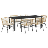 Garden Dining Set 7 pcs Brown Poly Rattan - Front View