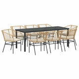 Garden Dining Set 9 pcs Brown Poly Rattan - Front View