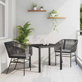 Garden Dining Set with Cushion 3 pcs Black Powder-Coated Steel