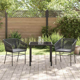 Garden Dining Set with Cushion 3 pcs Black Powder-Coated Steel