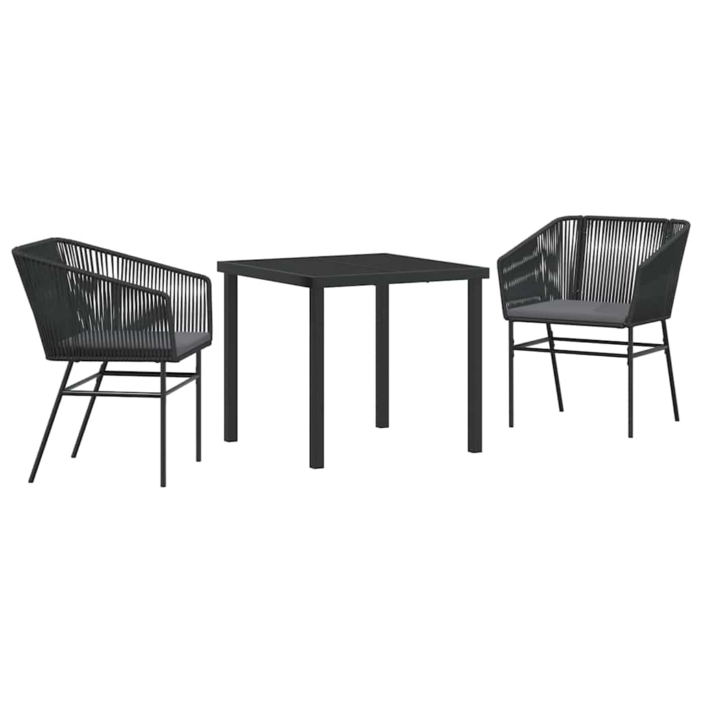 Garden Dining Set with Cushion 3 pcs Black Powder-Coated Steel