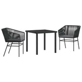 Garden Dining Set with Cushion 3 pcs Black Powder-Coated Steel