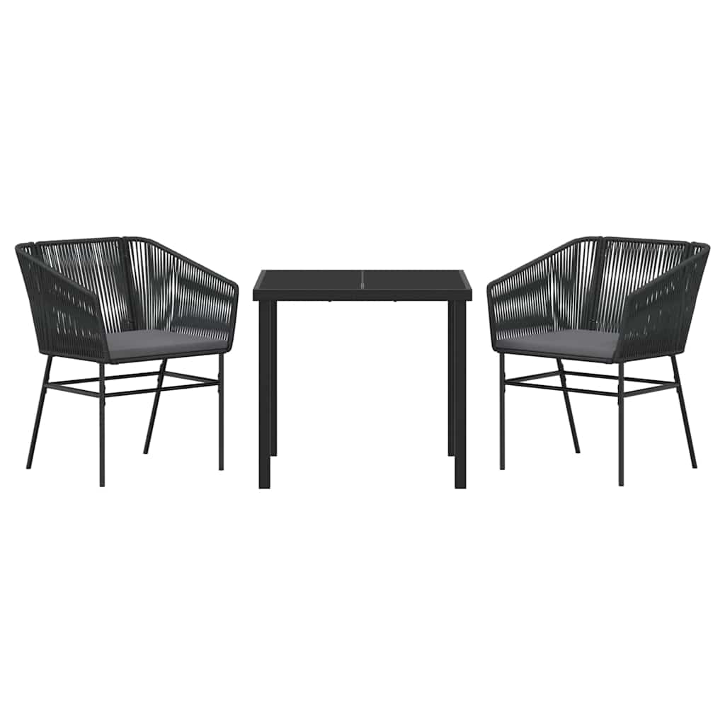 Garden Dining Set with Cushion 3 pcs Black Powder-Coated Steel