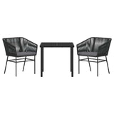 Garden Dining Set with Cushion 3 pcs Black Powder-Coated Steel - Close-Up Angle