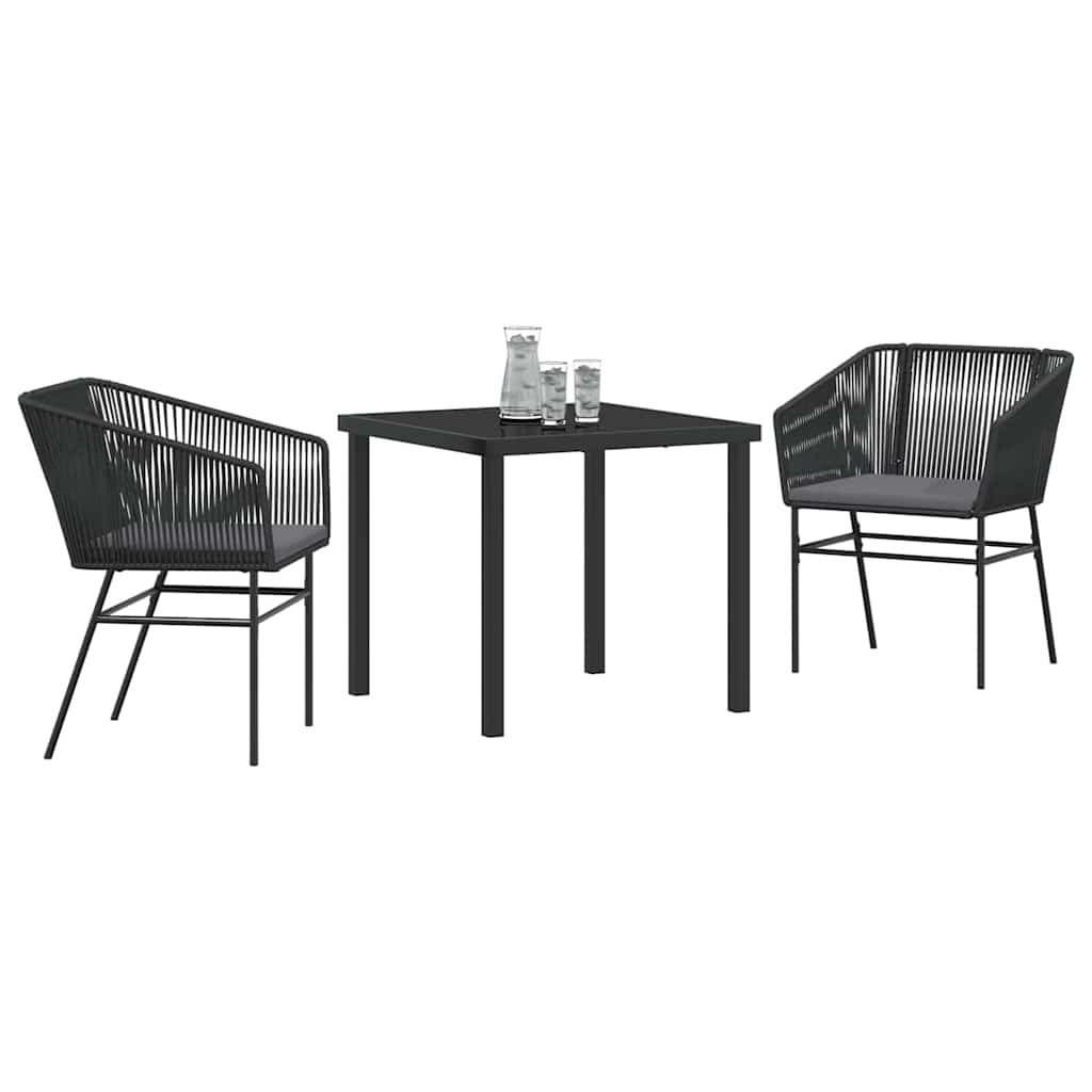 Garden Dining Set with Cushion 3 pcs Black Powder-Coated Steel