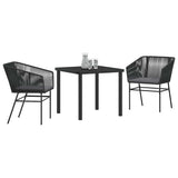 Garden Dining Set with Cushion 3 pcs Black Powder-Coated Steel - Side View