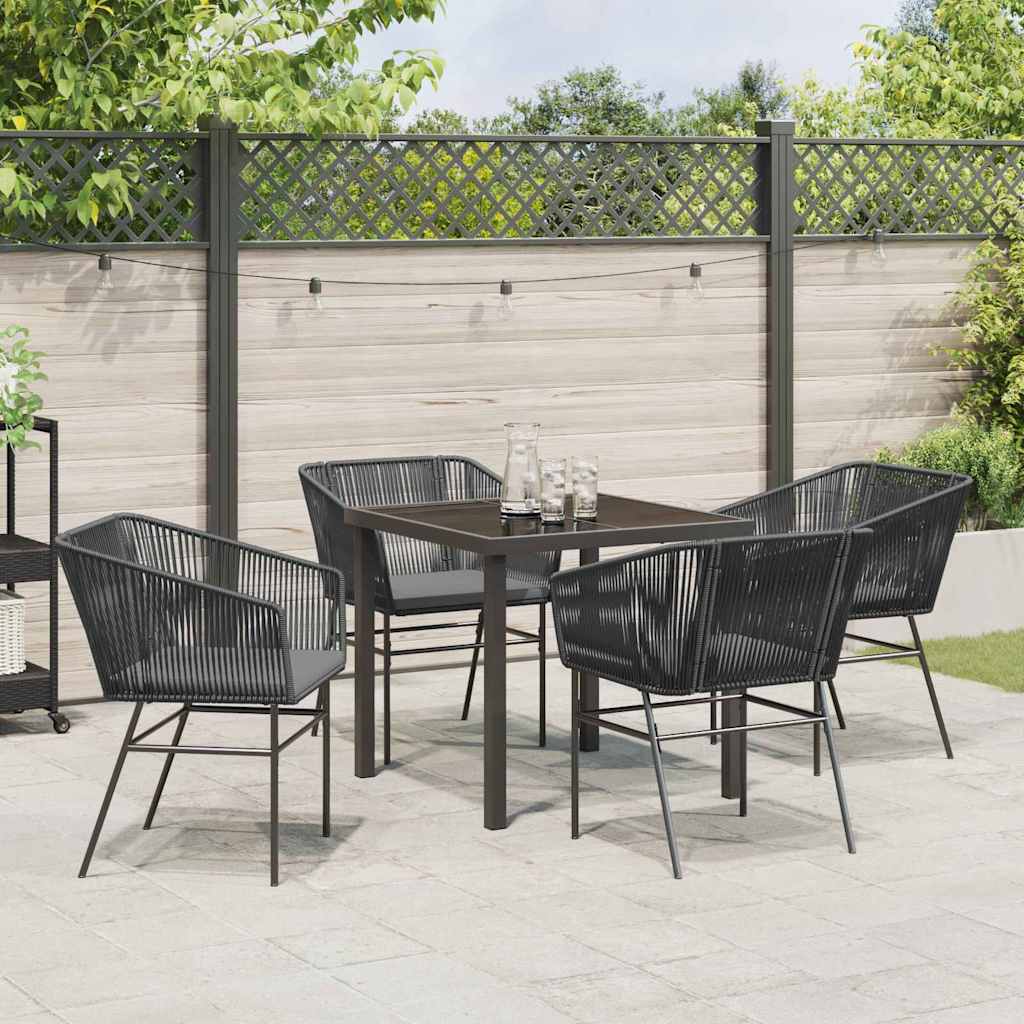 Garden Dining Set with Cushion 5 pcs Black Powder-Coated Steel