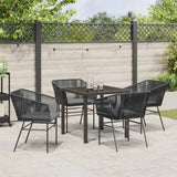 Garden Dining Set with Cushion 5 pcs Black Powder-Coated Steel