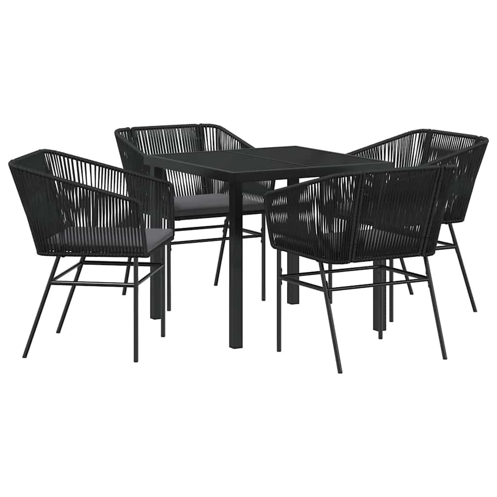 Garden Dining Set with Cushion 5 pcs Black Powder-Coated Steel
