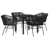 Garden Dining Set with Cushion 5 pcs Black Powder-Coated Steel - Front View