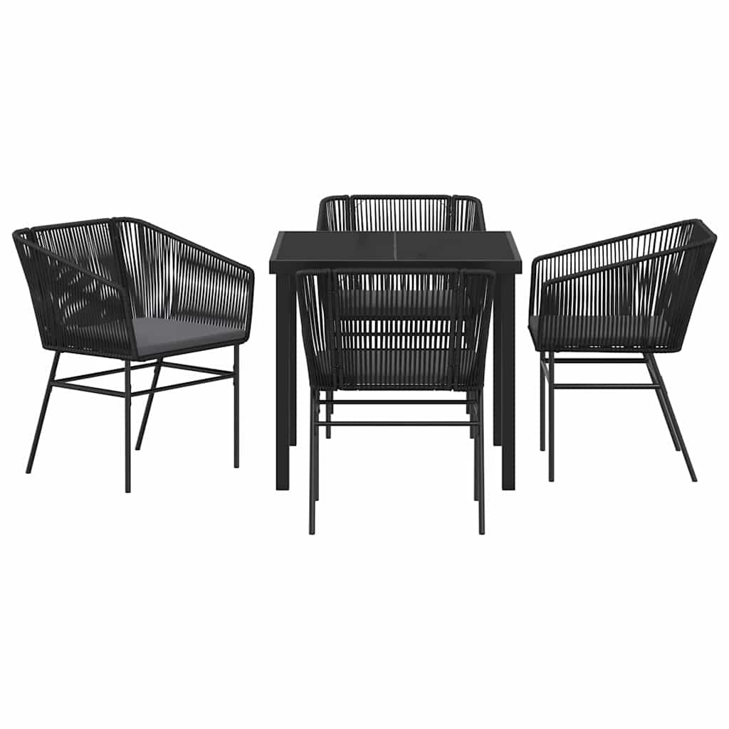 Garden Dining Set with Cushion 5 pcs Black Powder-Coated Steel