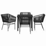 Garden Dining Set with Cushion 5 pcs Black Powder-Coated Steel