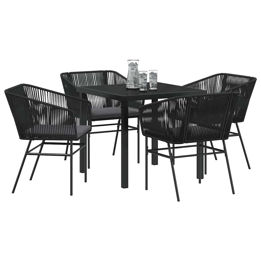 Garden Dining Set with Cushion 5 pcs Black Powder-Coated Steel