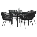 Garden Dining Set with Cushion 5 pcs Black Powder-Coated Steel - Side View