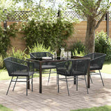 Garden Dining Set with Cushion 5 pcs Black Powder-Coated Steel