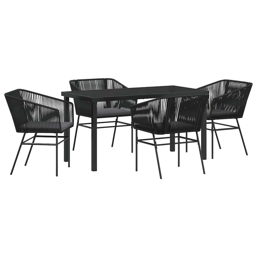 Garden Dining Set with Cushion 5 pcs Black Powder-Coated Steel