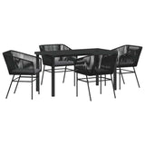 Garden Dining Set with Cushion 5 pcs Black Powder-Coated Steel