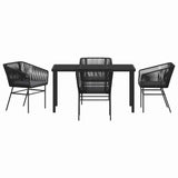 Garden Dining Set with Cushion 5 pcs Black Powder-Coated Steel