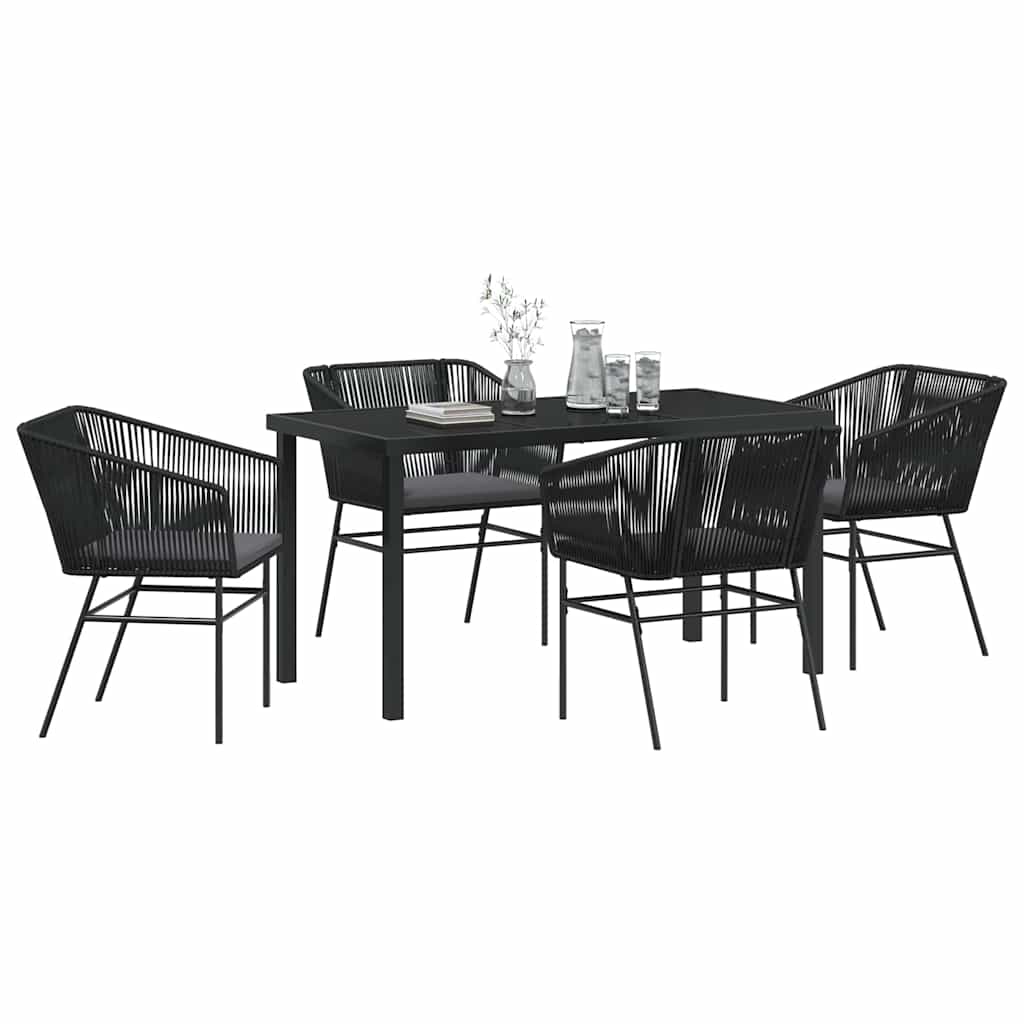 Garden Dining Set with Cushion 5 pcs Black Powder-Coated Steel